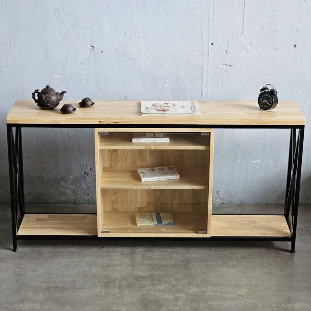 Bàn console có tủ kính 150x30x70cm gỗ cao su CST092