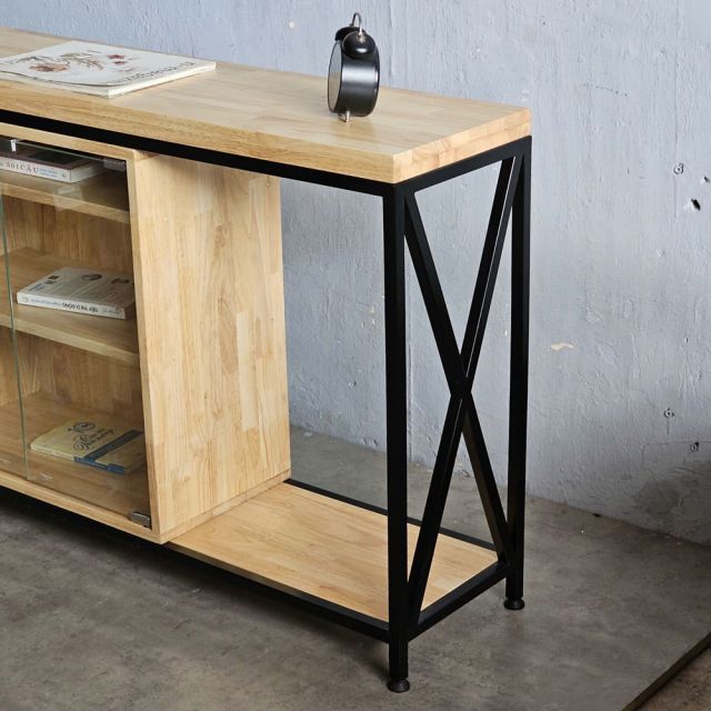 Bàn console có tủ kính 150x30x70cm gỗ cao su CST092