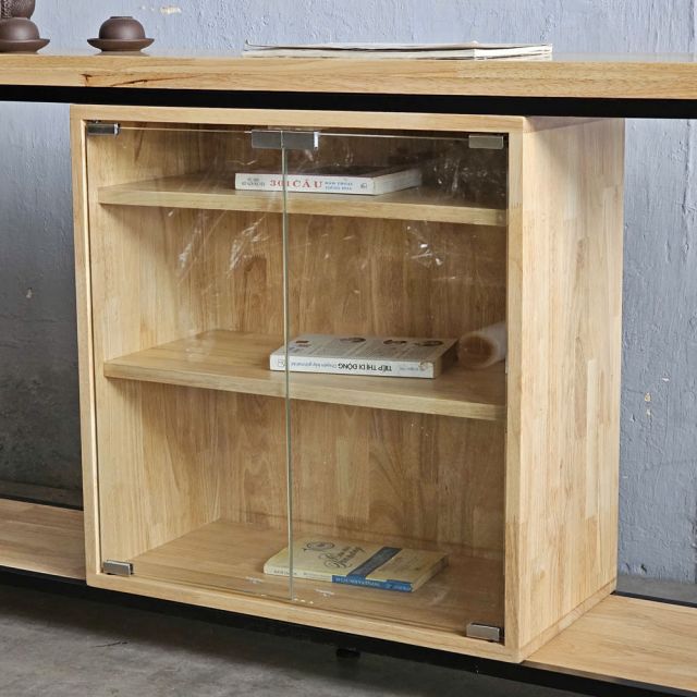 Bàn console có tủ kính 150x30x70cm gỗ cao su CST092