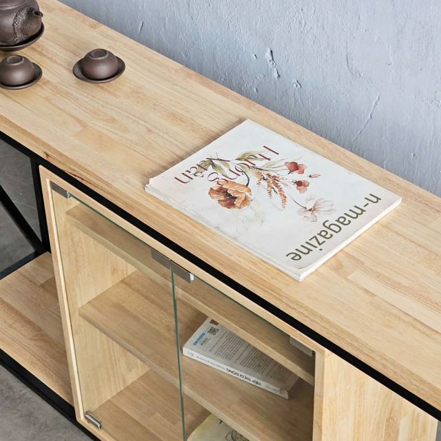 Bàn console có tủ kính 150x30x70cm gỗ cao su CST092