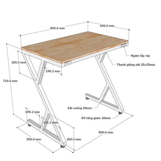 Bàn chữ Z mini 80x50cm gỗ cao su SPD68236