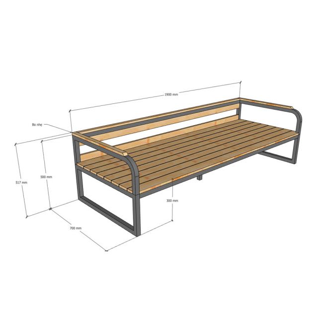 Ghế băng dài 190x70x52cm gỗ cao su GBD050