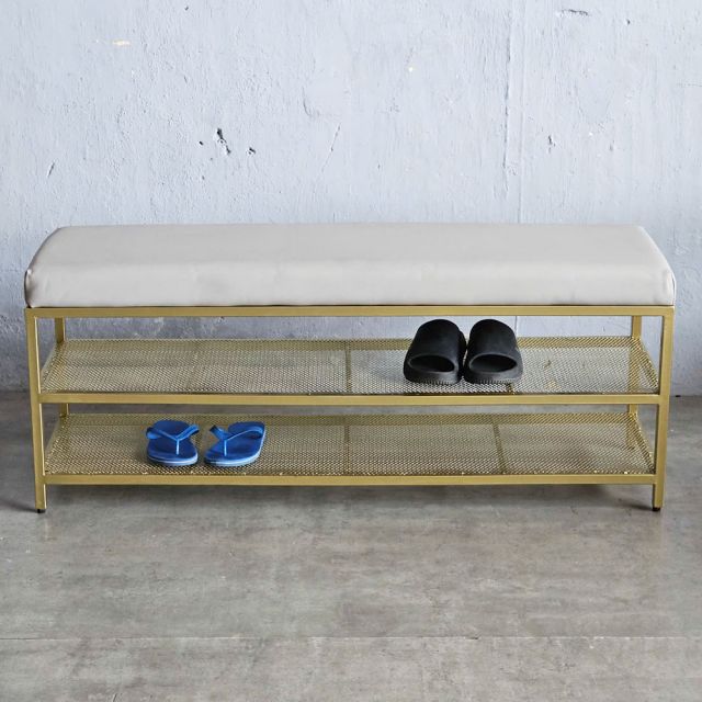 Kệ giày 2 tầng khung sắt có nệm ngồi KG68042