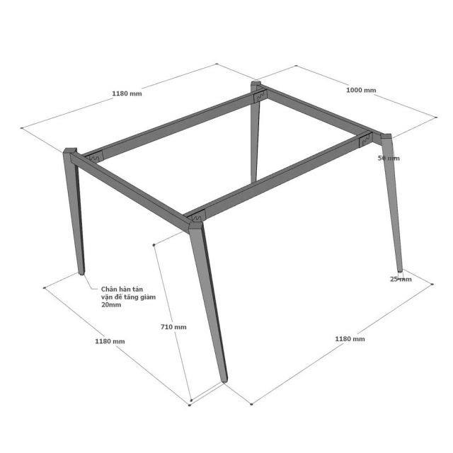 Chân sắt lắp ráp cho bàn cụm 120x120cm hệ Tứ Giác Côn CBHD007