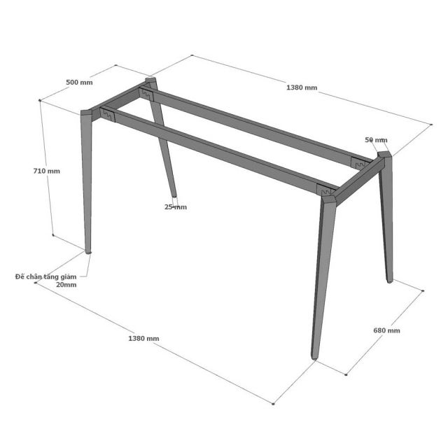 Chân sắt lắp ráp cho bàn 140x70cm hệ Tứ Giác Côn CBHD004
