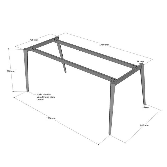 Chân sắt lắp ráp cho bàn họp 180x90cm hệ Tứ Giác Côn CBHD009