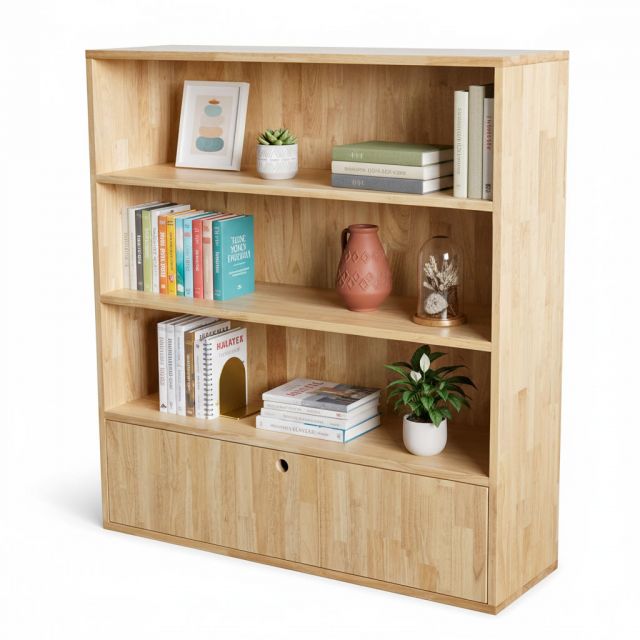 Kệ sách có ngăn kéo 98x30x106cm gỗ cao su KS68289 Kệ sách có ngăn kéo 98x30x106cm gỗ cao su KS68289