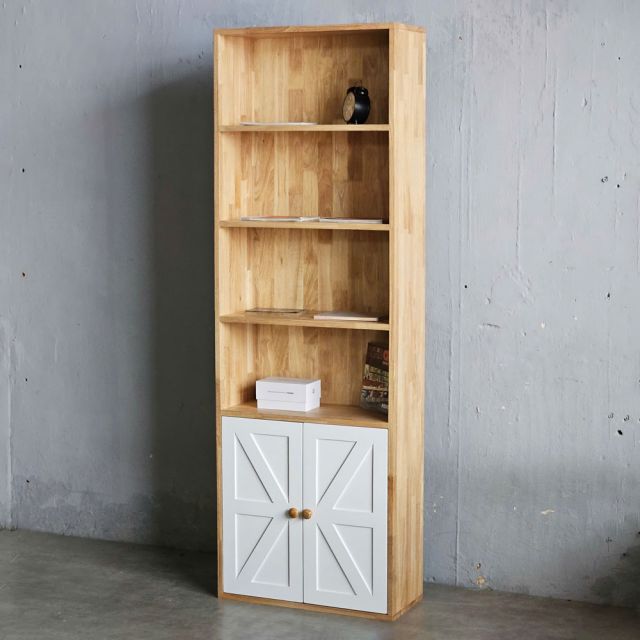 Kệ sách có ngăn tủ 60x26x180cm gỗ cao su KS68290