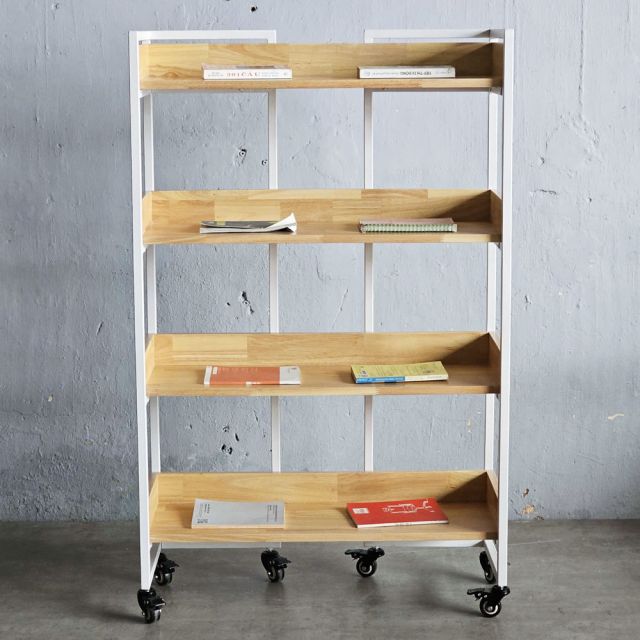Kệ sách 4 tầng di động 80x30x120cm gỗ cao su KS68279