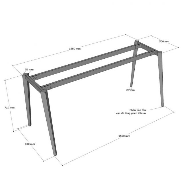 Chân sắt lắp ráp cho bàn 160x70cm hệ Tứ Giác Côn CBHD006