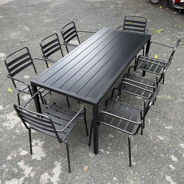 Bộ bàn 180cm và 8 ghế sắt ngoài trời - CBNT003