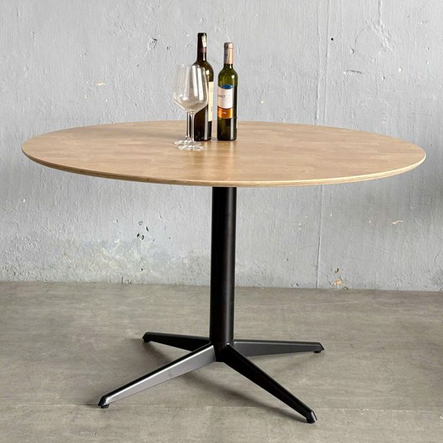 Bàn ăn tròn 120cm gỗ Plywood vân Cut Trunk chân sắt một trụ - BA68214
