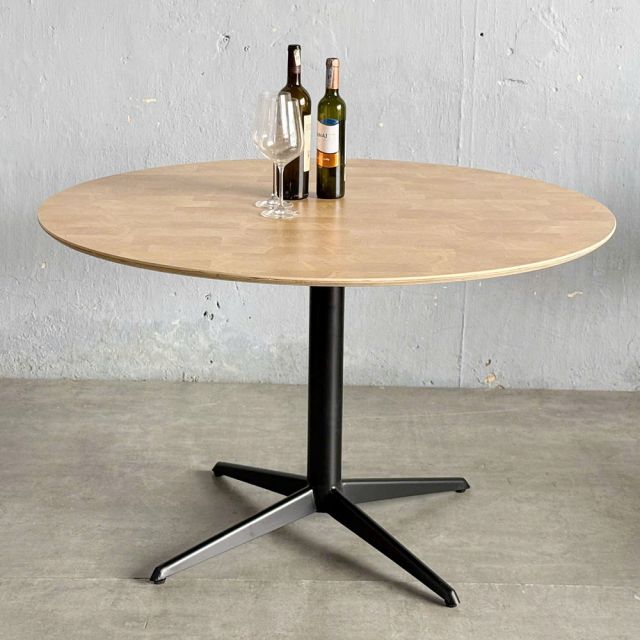 Bàn ăn tròn 120cm gỗ Plywood vân Cut Trunk chân sắt một trụ - BA68214