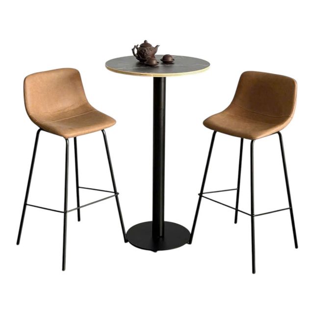 Combo bàn bar tròn 60cm gỗ plywood vân đá và 2 ghế - CBB001