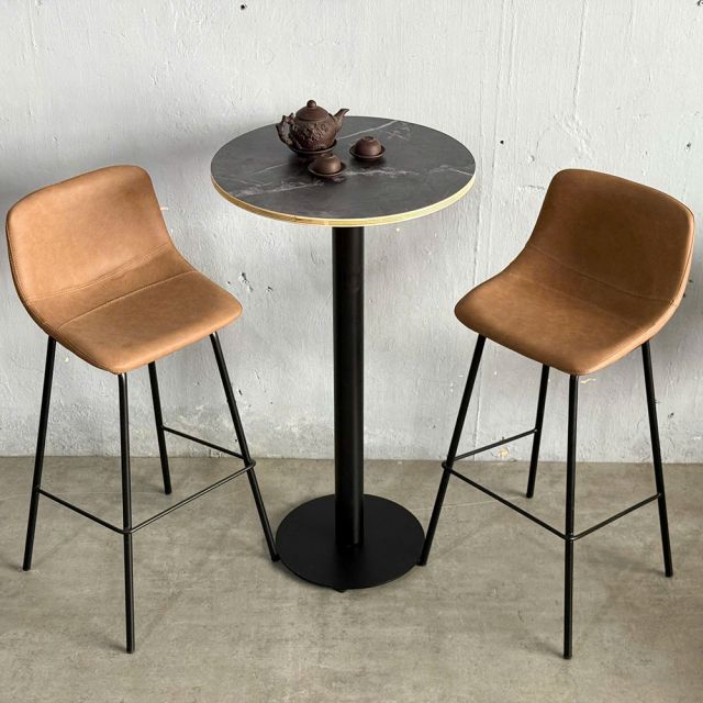 Combo bàn bar tròn 60cm gỗ plywood vân đá và 2 ghế - CBB001