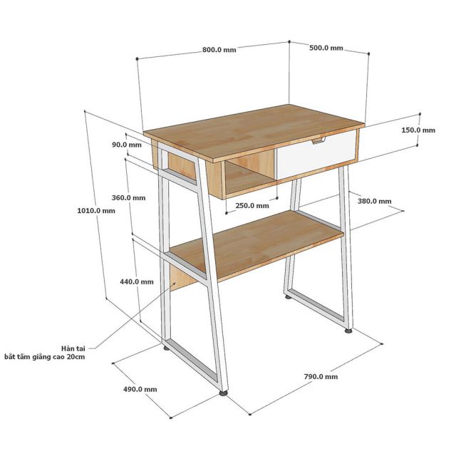 Bàn đứng Woba gỗ cao su chân sắt - STD68043