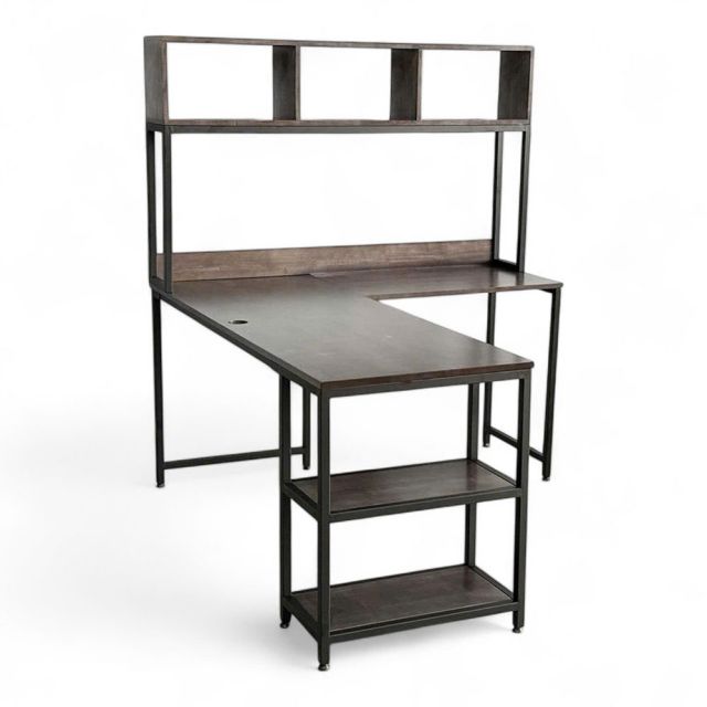 Bàn làm việc góc chữ L kết hợp kệ gỗ cao su chân sắt lắp ráp 160x140cm - CD68033 Bàn làm việc góc chữ L kết hợp kệ gỗ cao su chân sắt lắp ráp 160x140cm - CD68033