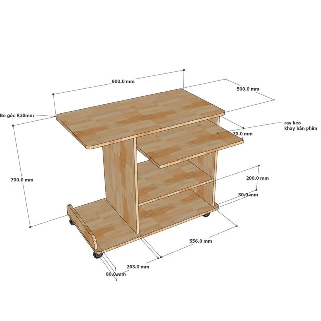 Bàn Vi Tính di động kết hợp kệ máy in - COD68058