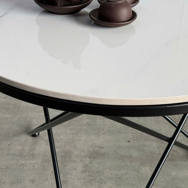 Bàn sofa tròn mặt đá chân sắt chữ V TT86220