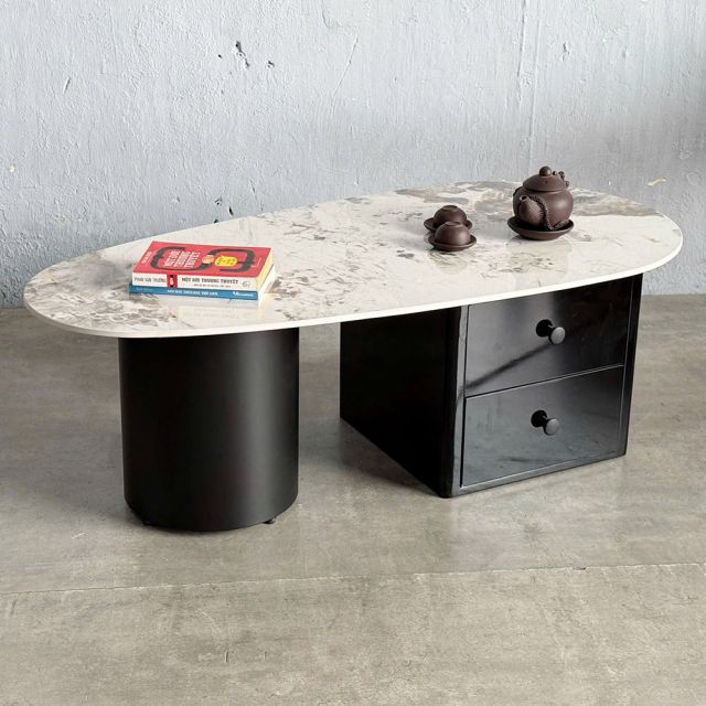 Bàn sofa có ngăn kéo 120x60cm mặt đá ceramic chân sắt  TT68302