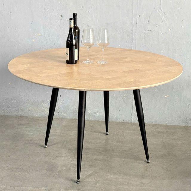 Bàn tròn 120cm gỗ Plywood vân Cut Trunk chân sắt côn - BA68213