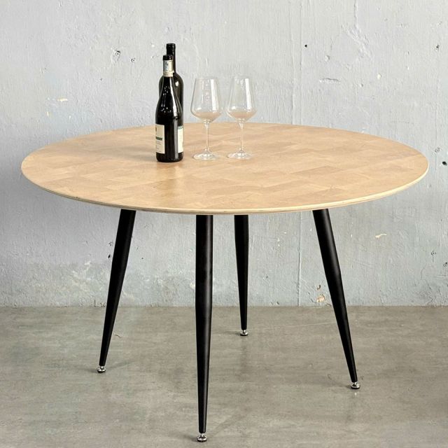 Bàn tròn 120cm gỗ Plywood vân Cut Trunk chân sắt côn - BA68213
