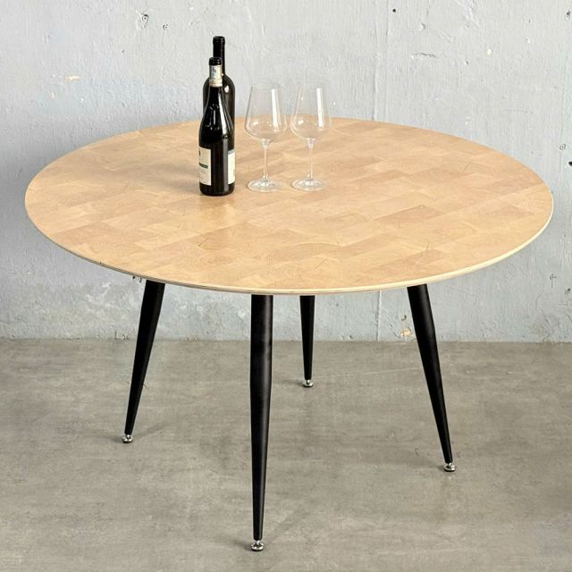 Bàn tròn 120cm gỗ Plywood vân Cut Trunk chân sắt côn - BA68213