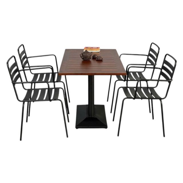 Combo bàn ngoài trời gỗ tràm và 4 ghế sắt CBNT005