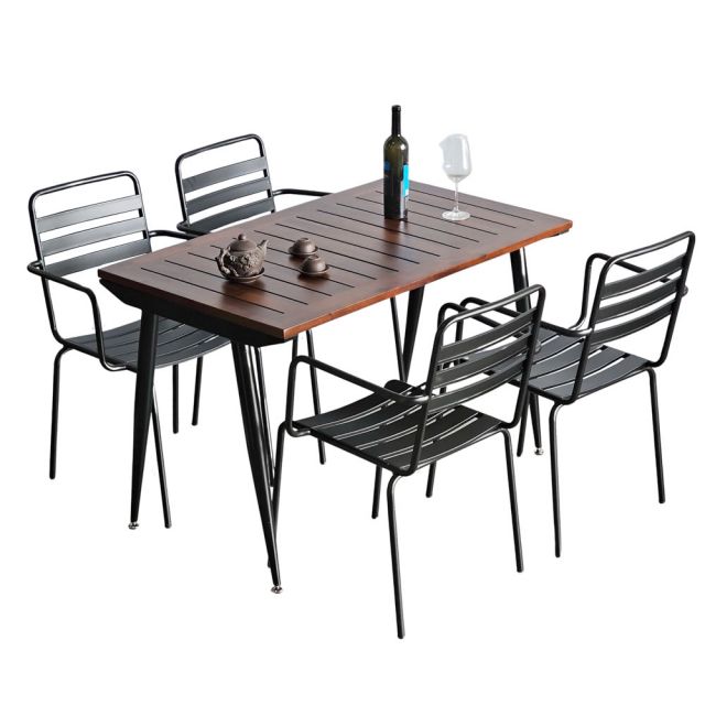 Combo bàn ngoài trời gỗ tràm và 4 ghế sắt CBNT004