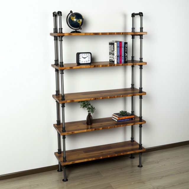 Kệ ống nước sắt 5 tầng gỗ Tràm 100x35x190cm - PPF003