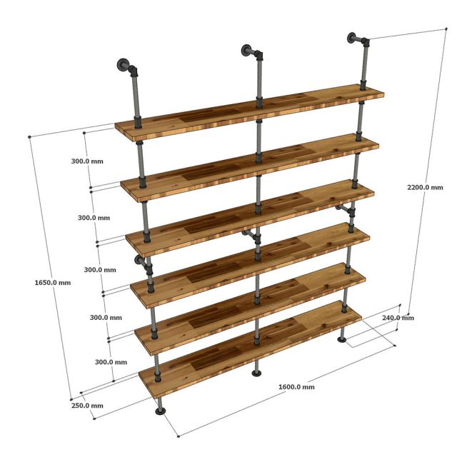 Kệ ống nước sắt 6 tầng gỗ tràm 160x25x220cm - PPF002