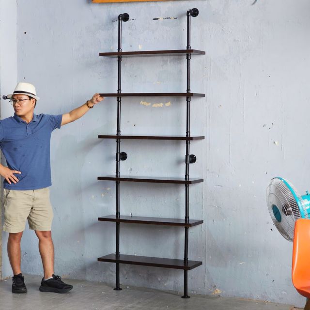 Kệ ống nước sắt gỗ tràm treo áp tường 80x25x220cm - PPF001