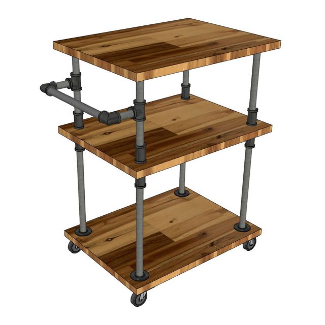 Xe đẩy 3 tầng ống nước sắt kết hợp gỗ tràm 60x45x80cm - PPF005