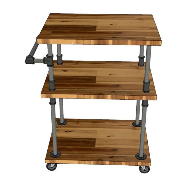 Xe đẩy 3 tầng ống nước sắt kết hợp gỗ tràm 60x45x80cm - PPF005