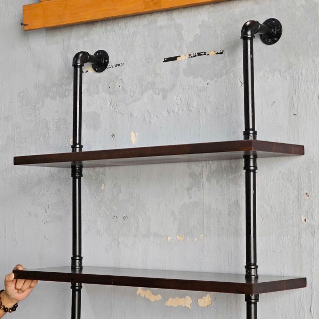 Kệ ống nước sắt gỗ tràm treo áp tường 80x25x220cm - PPF001