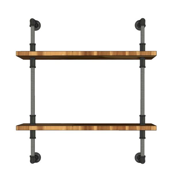 Kệ ống nước sắt treo tường 2 tầng gỗ Tràm 80x25x85cm- PPF006