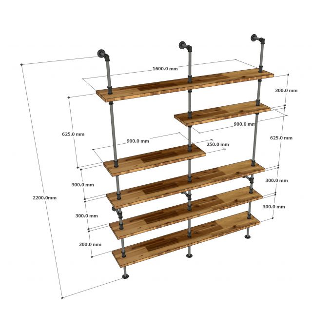 Kệ 6 tầng gỗ Tràm ống nước sắt tiện ren 160x25x220cm - PPF008