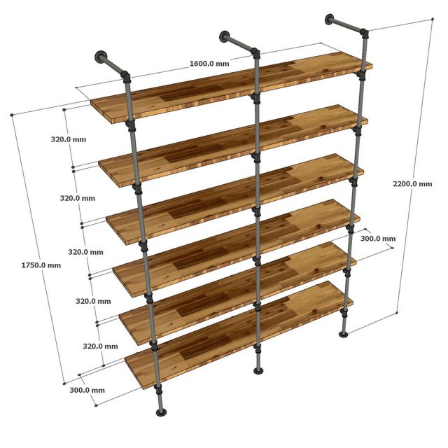 Kệ ống nước sắt tiện ren 6 tầng gỗ Tràm 160x40x220cm - PPF009