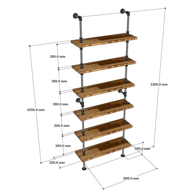 Kệ ống nước sắt gỗ tràm treo áp tường 80x25x220cm - PPF001