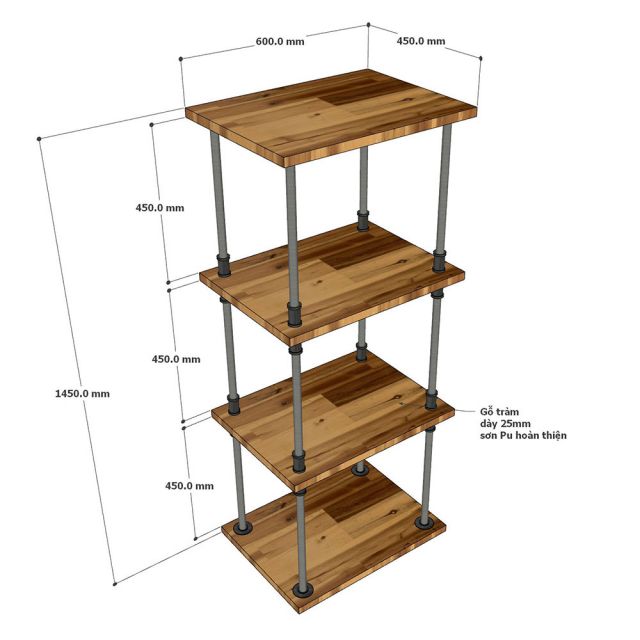 Kệ ống nước sắt 4 tầng gỗ Tràm 60x45x145cm - PPF010