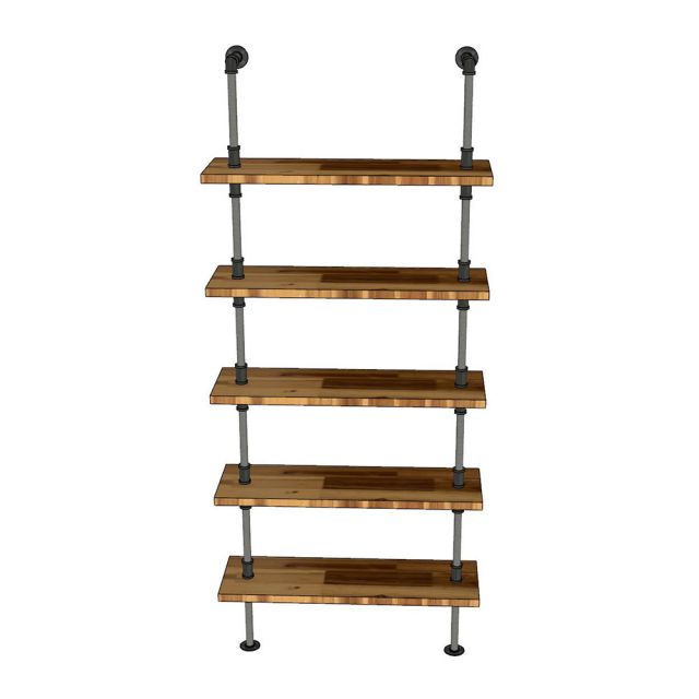 Kệ ống nước sắt 5 tầng gỗ Tràm treo áp tường 80x25x185cm - PPF011