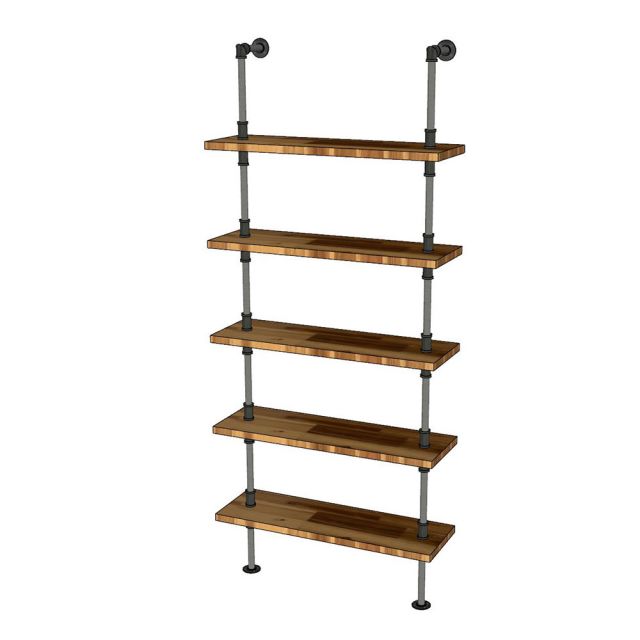 Kệ ống nước sắt 5 tầng gỗ Tràm treo áp tường 80x25x185cm - PPF011