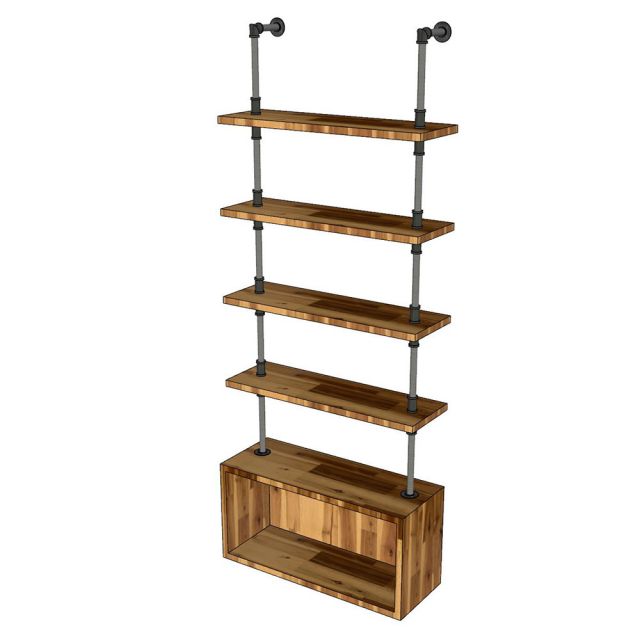 Kệ ống nước sắt 4 tầng gỗ tràm có hộc chân 80x30x200cm - PPF012