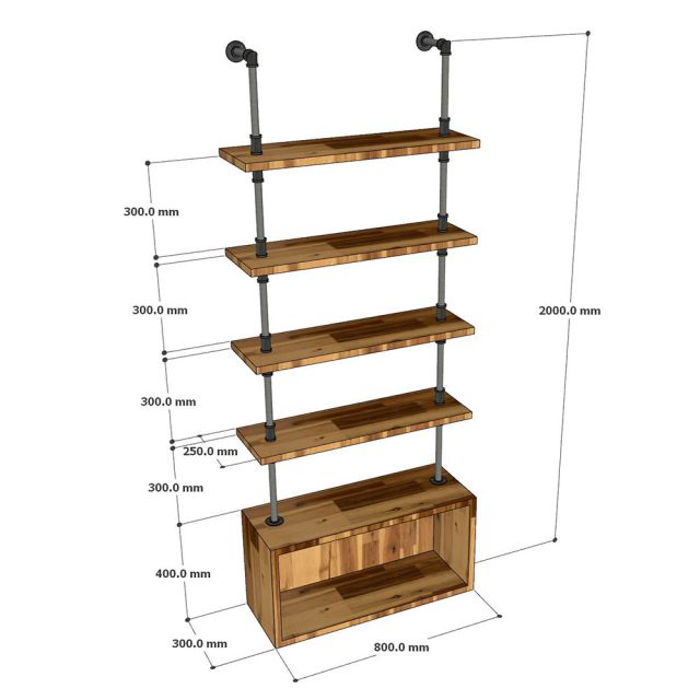 Kệ ống nước sắt 4 tầng gỗ tràm có hộc chân 80x30x200cm - PPF012