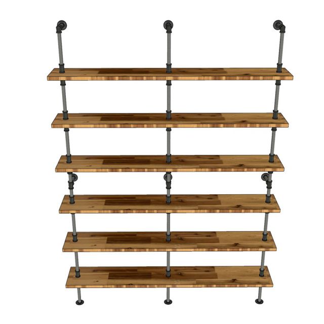 Kệ ống nước sắt 6 tầng gỗ tràm 160x25x220cm - PPF002