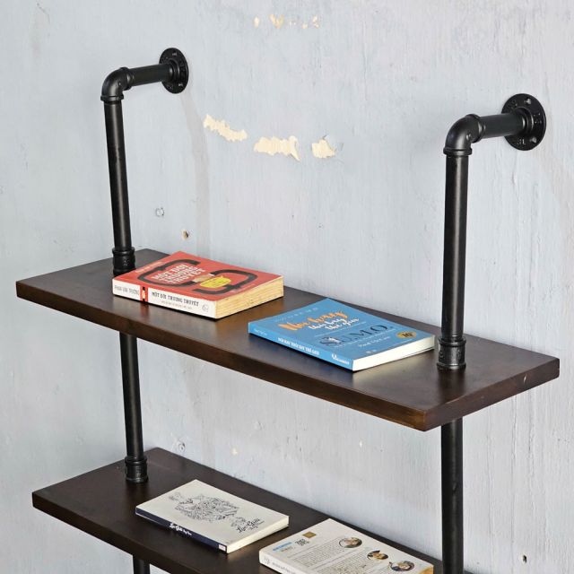 Kệ ống nước sắt 4 tầng gỗ tràm treo áp tường 80x25x155cm  - PPF007