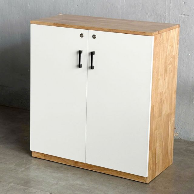Kệ hồ sơ 2 tầng cửa kéo gỗ cao su 80x40x87cm THS68023