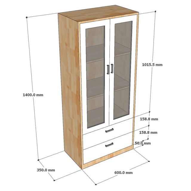 Tủ tài liệu gỗ cao su, tủ trang trí văn phòng 60x35x140cm - THS68075
