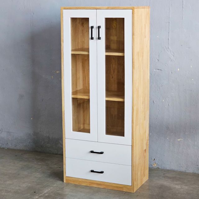 Tủ tài liệu gỗ cao su, tủ trang trí văn phòng 60x35x140cm - THS68075