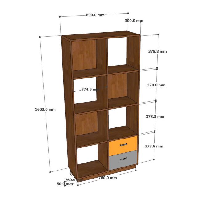 Kệ sách ô vuông Softa 80x30x160cm gỗ cao su KS68302